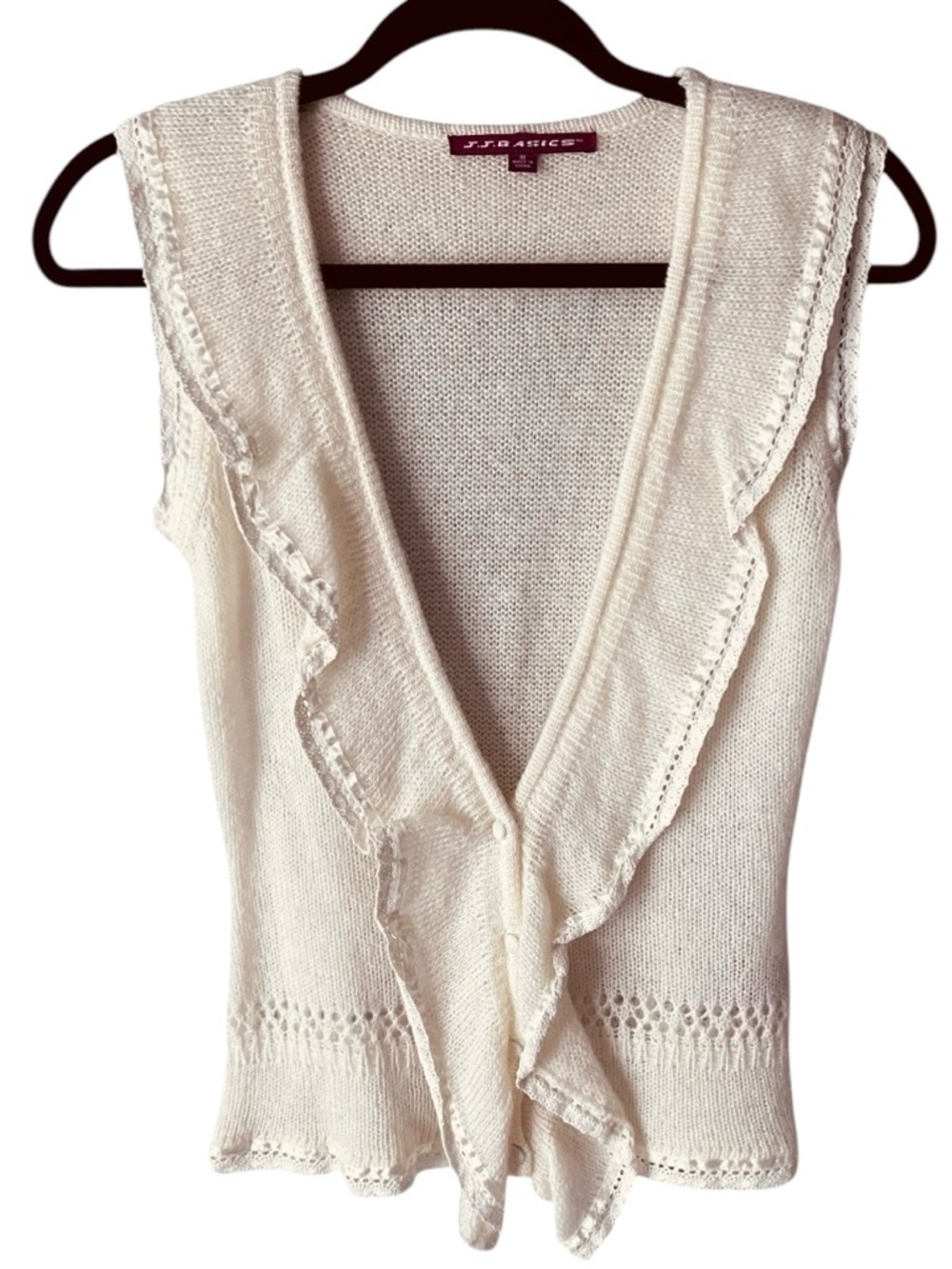 J. J. Basics Mohair Blend Cream Ruffle-Front Sleeveless Knit Vest Top S - Picture 2 of 9